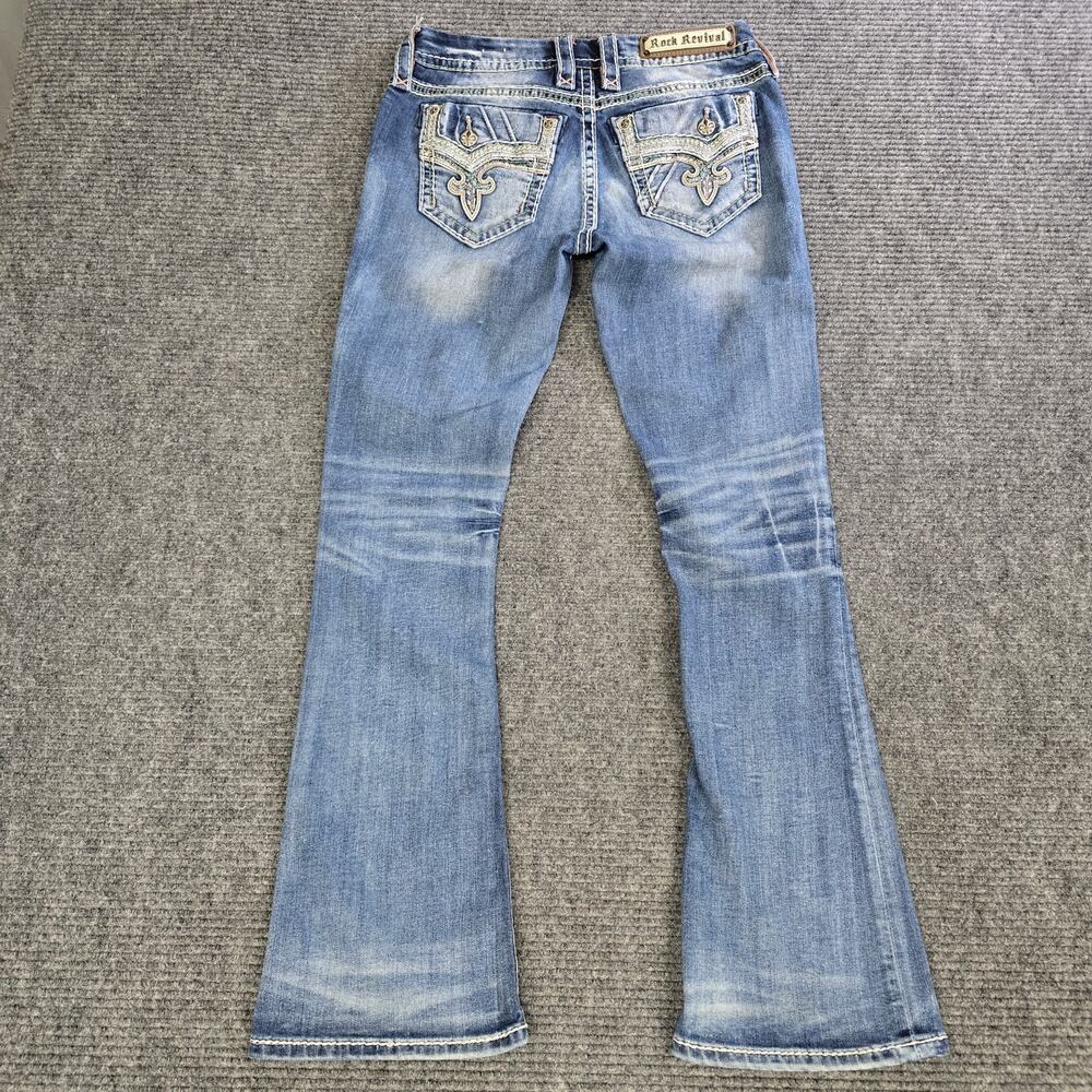Rock Revival Hyero Jeans Womens 28x31 Blue Mid Rise Bootcut Embroidered
